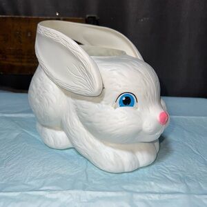 Vintage Empire Easter White Bunny Rabbit Blow Mold Plastic Basket Bucket 1995